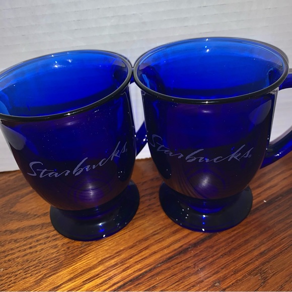 2 NWT Anchor Hocking cobalt blue STARBUCKS pedestal mugs - Picture 4 of 7